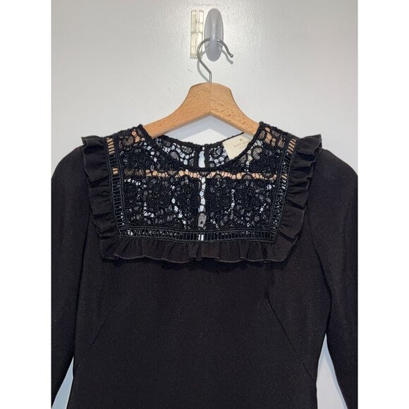 Kate Spade Black Ruffle Trim 3/4 Sleeves Lace Yoke Dress Women's Size 0 - Picture 7 of 11